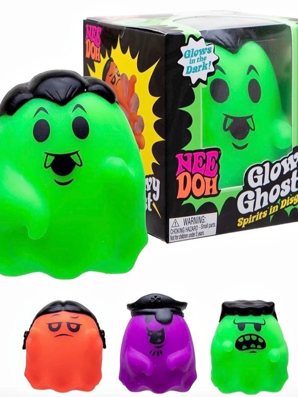 Schylling NeeDoh Glowy Ghost Toy Green, Purple & orange. NeeDohween 3 colour gho